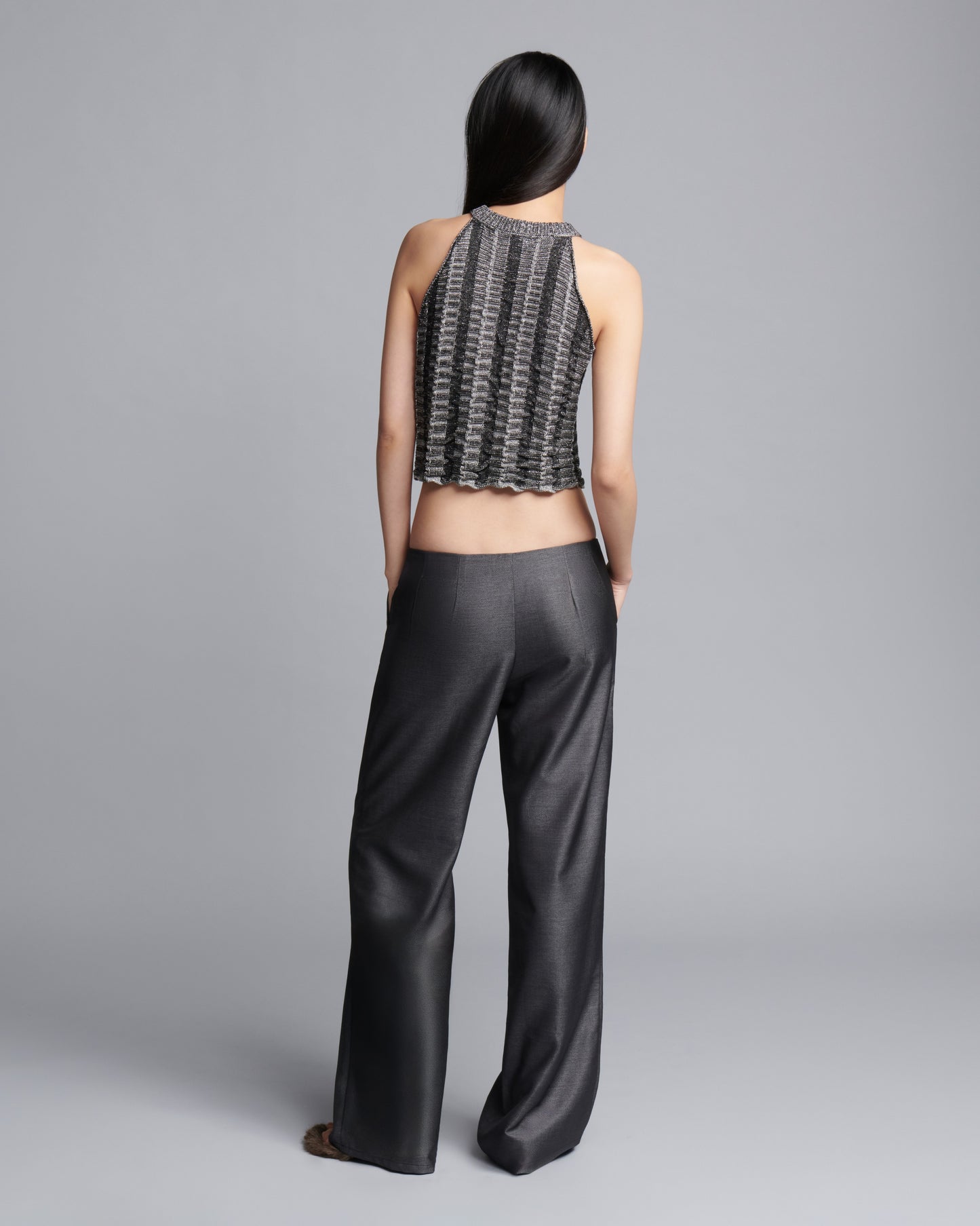Straight-leg Wool Pants with silver finish