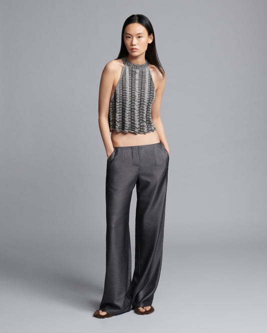 Straight-leg Wool Pants with silver finish